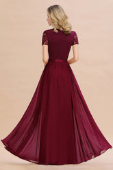 A-line Chiffon Lace Scoop Long Bridesmaid Dress with Sleeves-27Dress